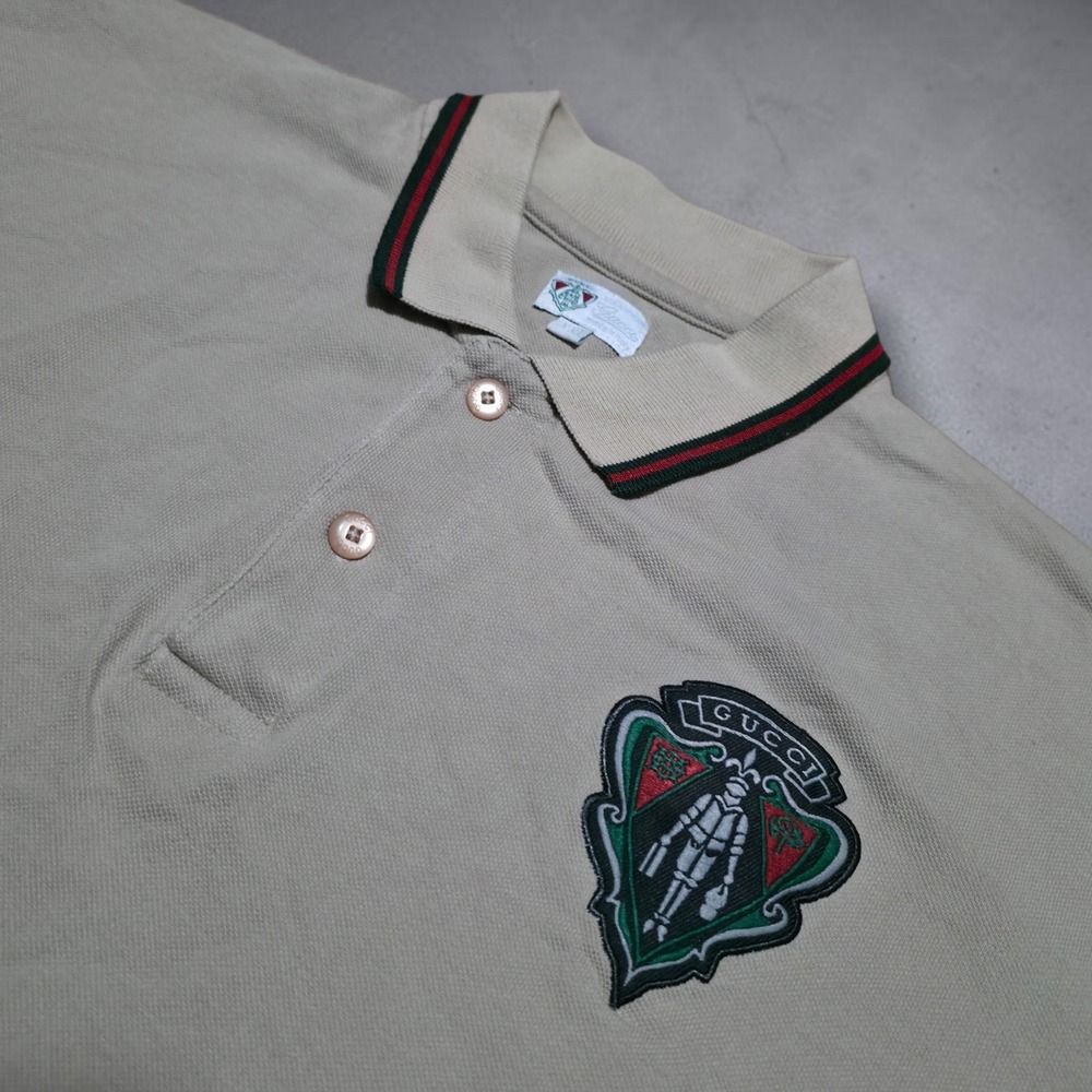 Gucci Equestrian Polo Shirt Beige Tan‎ Made in Italy Mens Size XXL *FITS Large*